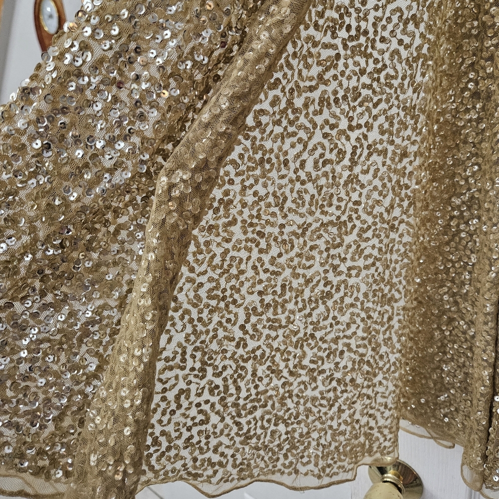 Mac Duggal 5931 Sequined Cape Sleeve Mini Dress in Gold SZ 8 NEW - Picture 5 of 12